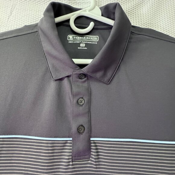 Mens Polo Shirt XL Gray & Black Pebble Beach Striped Golf Pull Over NWOT - Picture 2 of 5